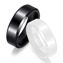 Anéis de dedo redondos em cerâmica com 6mm de largura e suave para homens e mulheres joias de enfeite em cor preta e branca 2024 - compre barato