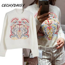 Woman Sweaters Round Collar Flowers Embroidery Casual Long Sleeve Ladies Knitted Pullover Jumper High Street New Fashion 2021 Za 2024 - buy cheap