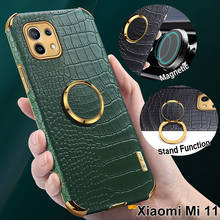 Capa de couro pu padrão crocodilo luxuosa, capa para xiaomi mi 11 case à prova de choque anel para xiaomi 11 capa mi11 capa traseira 2024 - compre barato