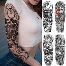 Large Arm Sleeve Tattoo Mask Clock Angel Crown Waterproof Temporary Tatto Sticker Forest Wolf Body Art Full Fake Tatoo Women Men 2024 - buy cheap