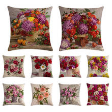17'' Vintage Floral Country Flower Linen Cushion Cover Decorative Sofa Car Chair Throw Pillowcase DIY Bedroom Retro Decor 2024 - buy cheap