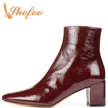 Burgundy Snakeskin Ankle Boots Woman High Chunky Heels Pointed Toe Zipper Ladies Winter Fashion Shoes Booties Large Size 33 39 2024 - buy cheap