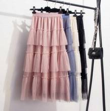 2019 Spring and Summer Tulle Skirt Women Sweet Long Tutu Lace Mesh Skirt Female Voile Midi Skirt Patchwork Girl Skirt 2024 - buy cheap