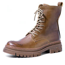 Botas militares de cuero genuino para hombre, Botines chelsea de alta calidad, estilo británico retro, para Otoño e Invierno 2024 - compra barato