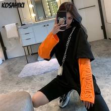 KOSAHIKI 2022 Korean Letter Embroidered Streetwear Women Tops Harajuku Fake Two Pieces Loose Tee Shirt Casual Girl Tshirt 11a108 2024 - buy cheap