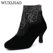 WUXIJIAO Women's Ballroom Latin Dance Shoes Black Suede Net Flash Salsa Tango Bachata Dance Shoes Satin Heel 7.5cm 2024 - buy cheap