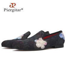 Piergitar mixed color knitted fabric men shoes with flower printing prom and party men loafers fashion ethnic style men's flats 2024 - buy cheap