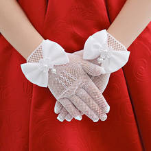 1 Pair Girls Kids White Lace Faux Pearl Fishnet Gloves Communion Flower Girl Bride Party Ceremony Accessories 2024 - купить недорого