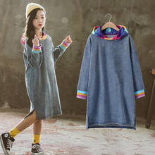 New Fashion Kids Girls Jeans Dress 2020 Spring Long Sleeve Denim Tshirt Dresees 10 12 Years Children Rainbow Clothes Fall Tees 2024 - buy cheap