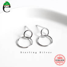 ElfoPlataSi Authentic 925 Sterling Silver Minimalist Double Hollow Round Stud Earrings For Women Silver 925 Jewelry Gift ED453 2024 - buy cheap