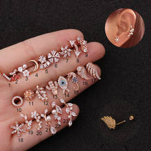 2pcs Stainless Steel Zircon Moon Flower Dainty Cz Ear Tragus Daith Cartilage Piercing Jewelry Helix Lobe Screw Back Stud Earring 2024 - buy cheap