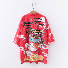 Japanese Kimono Fashion Maneki Neko Jackets Cardigan Yukata Outerwear Fortune Cat Haori Coats Casual Overcoats 2024 - buy cheap