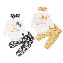 Citgeett Autumn Newborn Baby Girls 3Pcs Set Letter Print Bow Long Sleeve Bodysuit+Floral Trousers Pants +Headband Spring Set 2024 - buy cheap