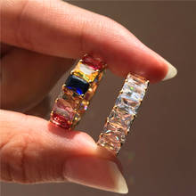 Fashion Bridal Square Zircon Engagement Ring Charm Female Rainbow Crystal Stone Ring Vintage Gold Color Wedding Rings For Women 2024 - buy cheap