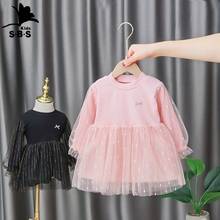 2021 Spring Children's Clothing Girls Cotton Stitching Net Yarn Long-sleeved Dress Female Baby Fashion Casual Princess Dress 2024 - buy cheap