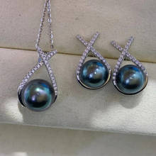 HENGSHENG-Conjunto de joyería de perlas finas para mujer, aretes y colgante de perlas de alto brillo, color negro, Tahiti, Océano Natural, 9-10mm 2024 - compra barato