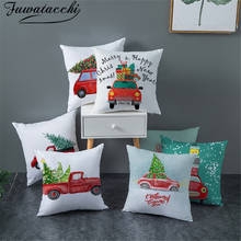Fuwatacchi Merry Christmas Pillow Cover Red Car Cushion Covers Polyester Home Sofa Chair Decorative Happy New Year Pillows Case 2024 - buy cheap