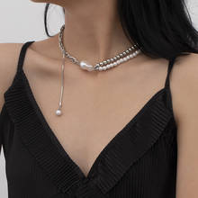 Collar de cadena de Joyería Moderna para mujer, colgante de perlas de imitación de Material metálico asimétrico, cuentas redondas, regalos 2024 - compra barato