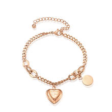 Ouro rosa coração moeda pulseiras de aço inoxidável ajustável corrente lagosta fecho pulseira para mulher menina irmã jóias 2024 - compre barato