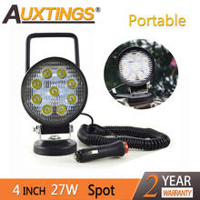 Auxtings 4in 4 portable portable portátil 27w base magnética holofotes redonda led luz de trabalho caminhão do carro condução offroad 4wd 4x4 suv atv 12v 24v 2024 - compre barato