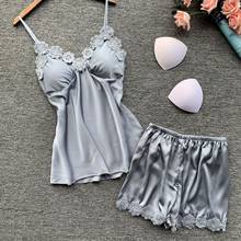 Pajamas Suit Satin Women Strap Top&Shorts Silky Nightwear 2PCS Sleep Set Lace Pyjamas Intimate Lingerie Home Clothes Bathrobe 2024 - buy cheap