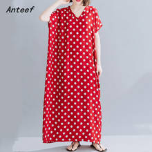 short sleeve cotton satin vintage Polka Dot dresses for women casual loose long summer beach dress elegant clothes 2021 2024 - buy cheap