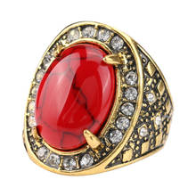 Anillo de dedo de Color amarillo claro antiguo, forma ovalada, piedra turquesa roja y verde, joyería de diamantes de imitación 2024 - compra barato