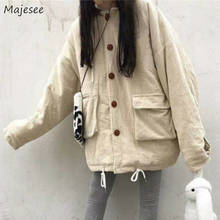 Short Style Parkas Solid Apricot Corduroy Single Breasted Korean Style Students Sweet Lovely Female Winter Clothing Stylish Chic 2024 - buy cheap