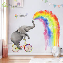 Большие радужные наклейки на стену с изображением слона для детской комнаты, самоклеющиеся наклейки, декор для спальни, декор для гостиной, настенный Декор для дома 2024 - купить недорого