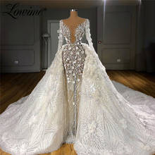 Luxury See Through Wedding Dresses With Detachable Train 2020 Customzied Crystals Beading Vestido De Novia Muslim Bridal Gowns 2024 - buy cheap