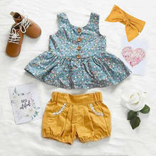 Princess Baby Girl Summer Clothes Sets Infant Floral Sleeveless Button Tops Dress Shorts Headband 3Pcs Baby Girl Outfits 0-24M 2024 - купить недорого