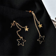 Brincos femininos de ponta, joias finas, brincos longos, estrelas, metal simples, douradas 2024 - compre barato
