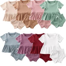 2Pcs Toddler Baby Summer Girls Clothes Short Sleeve Knitted T shirt+Shorts Girls Outfits Kids Clothing For Girls Tracksuits Sets 2024 - buy cheap