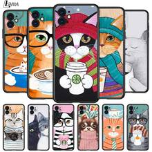 Capa de celular linda de café gato para apple iphone, 12 pro max mini 11 pro xs max x xr 6s 6 7 8 plus 5 flash se2020 2024 - compre barato