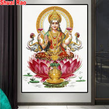 5d lakshmi deusa indiana de buda pinturas de diamante inteiramente quadrado broca artesanal bordado diamante mosaico de parede decoração da sala de estar 2024 - compre barato