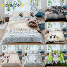 Zeimon-jogo de cama 3d de desenhos animados, elefante, gato, capa de edredom, roupa de cama, king/queen, estampado, tecido 2024 - compre barato
