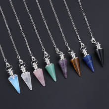 Fashion Conical Pendulum Natural Stone Taper Pendulums Silver Color Chain Crystal Pendants For Dowsing Spiritual Reiki Jewelry 2024 - buy cheap