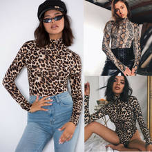 Body feminino manga comprida gola alta, pele de cobra e leopardo estampa justa clube moda sexy macacão collant 2024 - compre barato