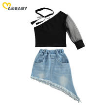 Ma&Baby 1-6Y Fashion Kid Girl Clothes Set One Shoulder T shirt Tops Denim Skirts Outfits Summer Child Girl Costumes 2024 - buy cheap