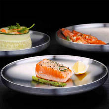1 Pcs 304 Stainless Steel Round Flat Dish Plate BBQ Beef Steak Fruit Salad Dumplings Holder Dessert Tray Kitchen Hotel Tableware 2024 - buy cheap
