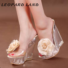 LEOPARD LAND-zapatillas con flores grandes para mujer, zapatos de tacón alto de suela gruesa, transparentes, especiales, de cristal, de mesa, impermeables, LFD, 2021 2024 - compra barato