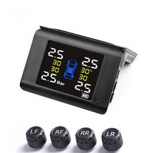 Novo tpms solar sistema de monitoramento pressão dos pneus 4 sensor externo alarme segurança do carro dobrável sistema monitor pressão dos pneus 2024 - compre barato