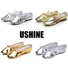 USHINE quality golden silver PU  performance yoga belly dance shoes soft sole gym ballet dance shoes children girls woman 2024 - buy cheap