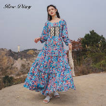 RoseDiary 2021 Summer Chiffon Maxi Dress Women Elegant Sleeve O-Neck Floral Print Boho Beach Pleated Vacation Long Dress 2024 - buy cheap