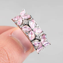 Charming Pink Crystal Rings for Women Wedding Engagement Rhinestone Flower Petal Band Ring Party Jewelry Accessories Gift 2024 - buy cheap