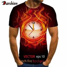 3D часы, футболка, мужские металлические футболки, повседневные Забавные футболки, Геометрическая аниме одежда, 3D Пламя, будильник, мужские короткие рукава, плюс 4XL 2024 - купить недорого