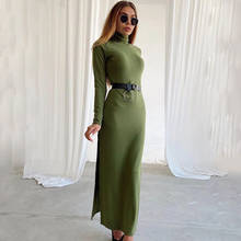 Women Casual Turtlenteck Sexy Dress Solid Long Sleeve Side Split Slim party Derss 2020 Autumn New Fashion Women Elegant Dress 2024 - buy cheap