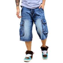 Mcikkny bermuda masculina de denim, hip hop, solta, skate, streetwear, shorts para homens, lavado 2024 - compre barato