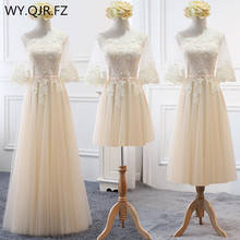 QNZL-17X#Embroidered Champagne Bridesmaid's Dresses Long Lace up Middle sleeve Marriage Sister Christmas Dress Girls wholesale 2024 - buy cheap