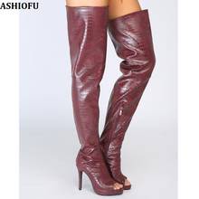 Ashiofu novas senhoras feitas à mão sobre o joelho botas peep-toe outono meia estilo coxa botas altas moda clube de noite botas longas 2024 - compre barato